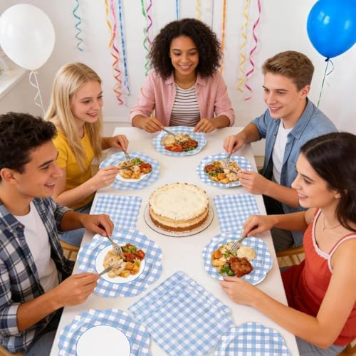 150Pcs Blue Gingham Paper Plates and Napkins Party Supplies for 50 Guests - Image 5