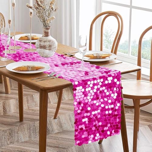 VHH Sequin Table Runner 12 x 108 inches Fuchsia Table Runner, Glitter Runner for Party Wedding Birthday, Party Spring Easter Rustic, Birthday Supplies Decorations (3 Pack). - Image 3