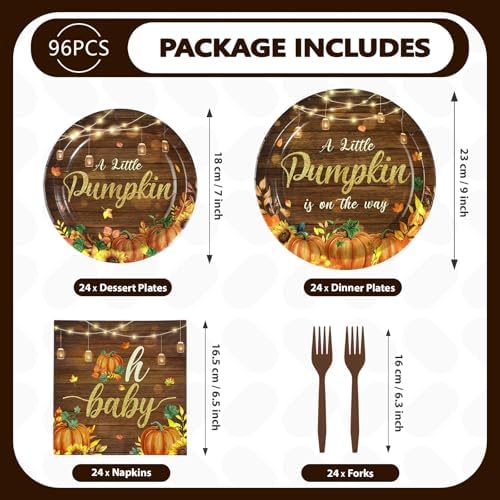 96Pcs Rustic Litttle Pumpkin Baby Shower Party Decorations, Serves 24 - Image 5