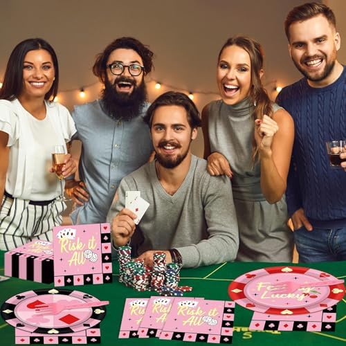 96 Pcs Casino Paper Party Plates and Napkins for Las Vegas Themed Party Supplies Casino Night Poker Dessert Tableware Set for 24 Guests Las Vegas Birthday Bachelorette Party Decorations - Image 6