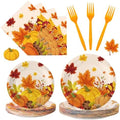 100 Pcs Thanksgiving Plates and Napkins Sets - Fall Pumpkin Maple Leaf Round Tableware, Disposable Thanksgiving Paper Plates and Napkins Forks for Thanks giving Party Supplies Table Decor, Serves 25 by Litmitfu