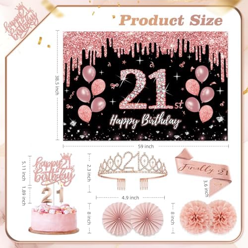 50Pcs 21st Birthday Decorations for Her, Rose Gold&Black Pre-Assembled Set. - Image 5