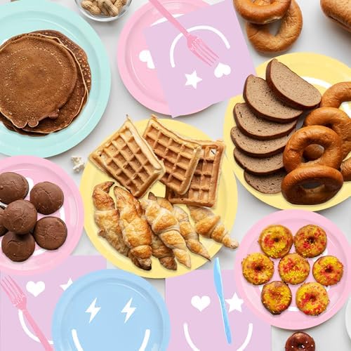 199PCS Smiley Face Birthday Decorations Smile Pastel Themed Preppy Theme Plates and Napkins Set,Balloon, Banner,Tablecloth, Hanging,Cupcake Topper,Smiley Pastel Birthday Party Supplies Serve 24 Guests - Image 6