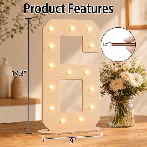 Pooqla 6th Birthday Decorations, 17.3 in Tall Wooden Light Up Numbers 6 - Image 4