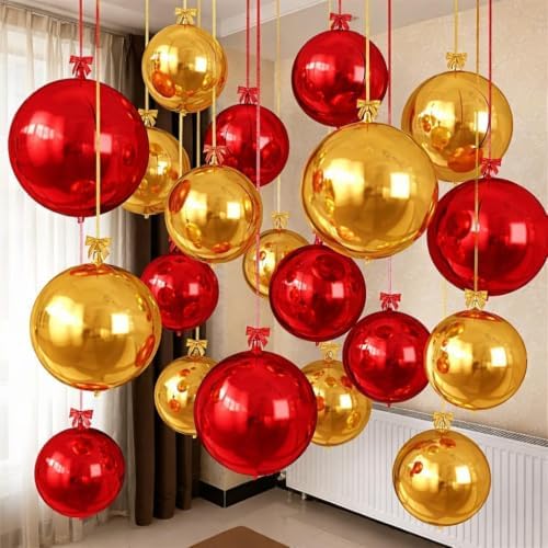 Togvu Red Gold Round Foil Balloons, 16PCS Different Sizes 4D Sphere Balloon by Togvu