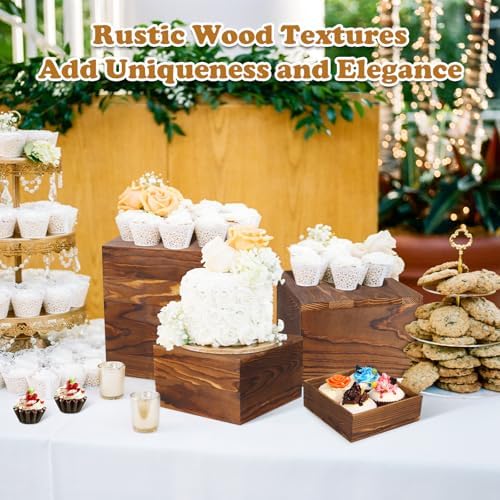 6 Pack Wooden Risers Display Stands Rustic Wood Cake & Cupcake Stands for Party Square Food Risers for Buffet Wooden Crates for Display Home Decor - Image 6