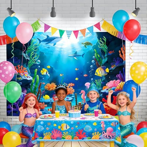Under The Sea Backdrop, 7x5Ft Ocean Themed Kids Birthday Party Decorations - Image 5