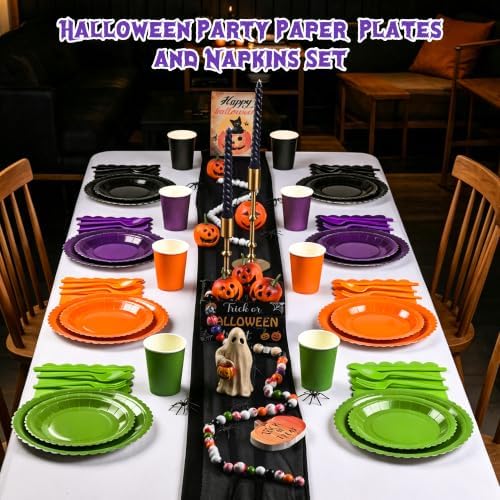 336 Pcs Halloween Party Plates and Napkin Set, Gradient Scalloped Tableware - Image 4