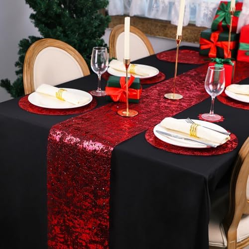2 Pcs Red Table Runner, Glitter Metallic Foil Mesh Roll 108" Sparkle Decor - Image 2