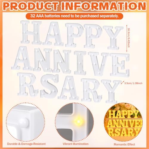 Honoson 16 Pcs Happy Anniversary Decoration Light up Letters Sign - Image 2