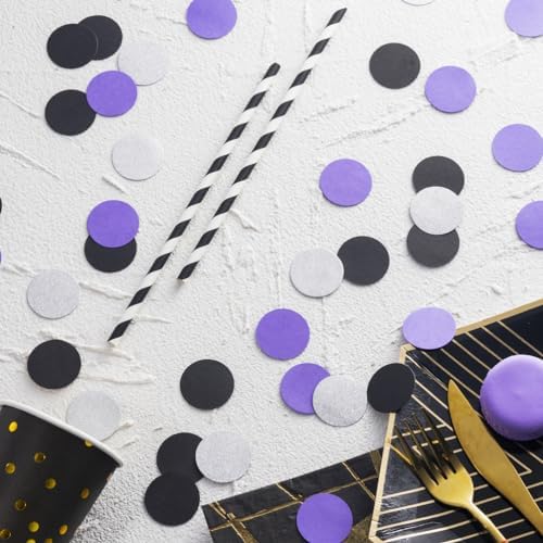 MOWO Purple Black and Silver Confetti Table Decoration, 1.2'', 200pc - Image 2