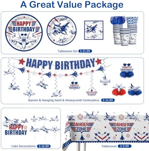 206Pcs Fighter Jet Birthday Party Decorations Tableware Set, 25 Serves - Image 3
