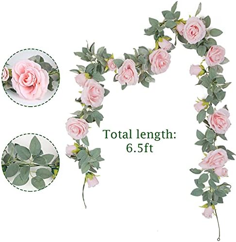 TELDRASSIL 4Pcs(26 FT) Artificial Rose Vine Fake Flower Garland Fake Silk Rose Hanging Vine for Wedding Party Background Arch Garden Background Decoration (Pink) - Image 2