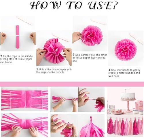 Pink Red Happy Birthday Party Decorations kits for Girls Women with Happy Birthday Banner, Fringe Curtain,Foil Balloons,Tissue Pompoms,Dots Garland,Tassels Garland,Cake Topper for birthday decor(pink) - Image 7