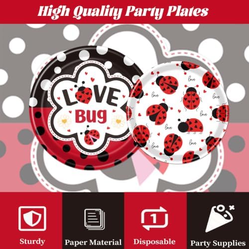 Lady Bug Birthday Party Decorations - 96 Pcs Lady Bug Baby Shower Plates Napkins Forks Tableware Decorations, Ladybug Party Dinnerware Supplies for Birthday Babyshower Serve 24 - Image 4