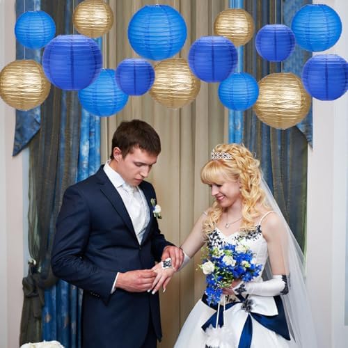 Round Hanging Paper Lanterns Blue Party Decorations 15pcs - Image 3