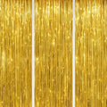 DECOCKRAT 3 Pack Foil Fringe Backdrop - Gold Shiny Tinsel Curtains for Party Decoration/Photo Booth Props - 3.3x8.2 FT Metallic Foil Backdrop for Birthday, Wedding, Graduation, Christmas. by DECOCKRAT