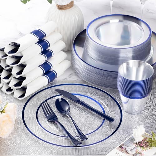 Goodluck 350 Pcs Clear Blue Plastic Plates Disposable for Party 50 Guests - Image 4