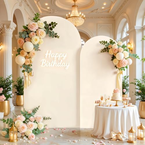 7.2FT 6FT Arch Backdrop Cover for Wedding, Set of 2 Stretchy Spandex Fitted Arch Stand Cover for Baby Shower, Birthday Party Decor, Chiara Backdrop Cover with Double-Sided Design(Ivory,Champagne) - Image 3