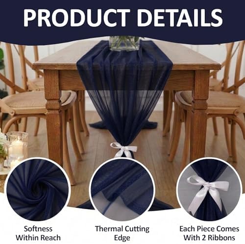 Pack of 5 Chiffon Table Runners 29 x 120 Inch, 10FT Long - Navy Blue - Image 5