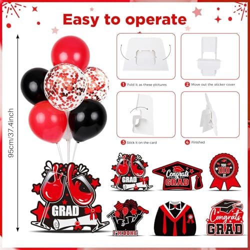 6 Sets 2026 Graduation Balloon Stand Kit for Table Black Red Balloon Class of 2026 Congrats Grad Table Centerpiece Grad Prom Themed Decoration for Grad School College Ceremonies Party Supplies - Image 5