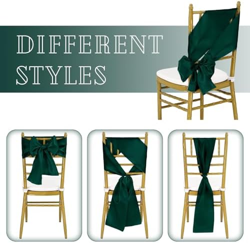 fani 60 PCS Satin Chair Sashes, 7x78 Inch, Emerald Green - Image 4