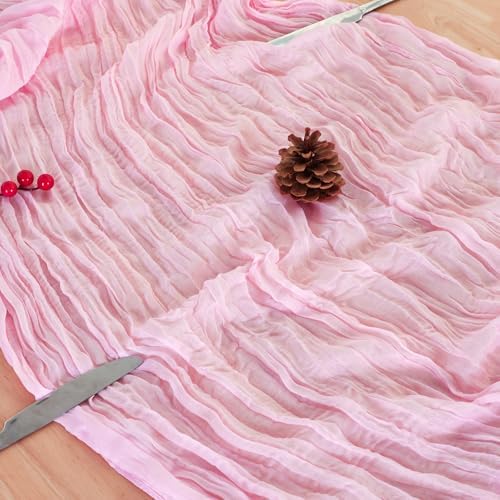 1 Pack Candy Pink Cheesecloth Table Runner 120 Inch Boho Wedding Decor - Image 6