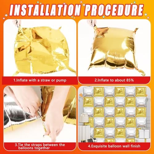 36 Piece XL Gold and Silver Square Foil Balloons Wall Screen Double Sided Square Balloon Screen Tunnel Arch Kit Mylar for Baby Shower Graduation Prom Birthday Party Decorations - Image 3