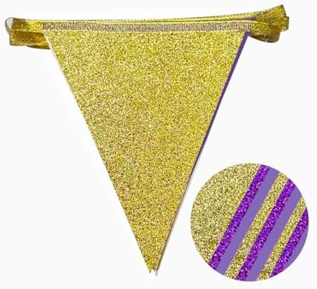 30Ft Purple Gold Party Decoration Pennant Banner Flag Hanging Glitter Paper Triangle Bunting for Birthday Bridal Shower Wedding Shower Bachelorette Engagement Lavender Lilac Violet Party Supplies - Image 3