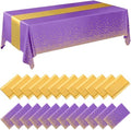Breling 24 Pack Purple and Gold Disposable Tablecloths and Table Runner Set by Breling