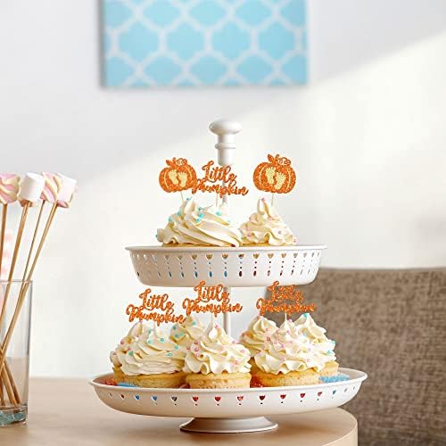 24pc Little Pumpkin Cupcake Toppers - Glitter Pumpkin Cupcake Picks - Baby Shower Decorations - Fall Harvest Theme - Kids Birthday Party Supplies - Image 4