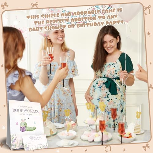 Our Next Chapter Baby Shower Decorations,Guess How Many Bookworms Baby Shower Game,Book Themed Party Decorations,Birthday Party Game & Activities 50 Cards and Sign - Image 6