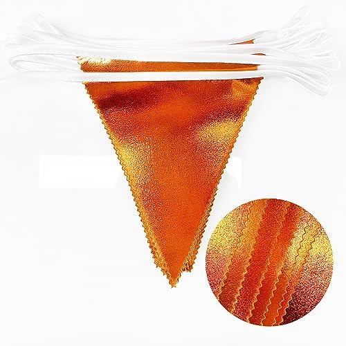 Orange Party Decorations Metallic Fabric Triangle Pennant Banner Flag Bunting Garland for Fall Autumn Thanksgiving Graduation Birthday Wedding Bridal Shower Baby Shower Anniversary Party Supplies - Image 3