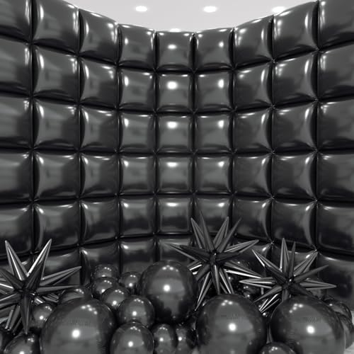 50pcs Black Square Foil Balloons Wall Backdrop with 80pcs Black Balloon Garland Arch Kit, Double Sided Balloon Tunnel for Anniversary New Year Birthday Graduation Baby Shower Party Decorations by Unknown