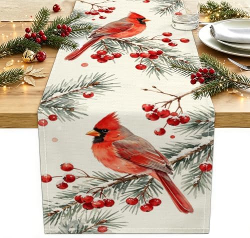 Christmas Cardinal Table Runner Winter Cardinal Christmas Party Decorations by Unknown
