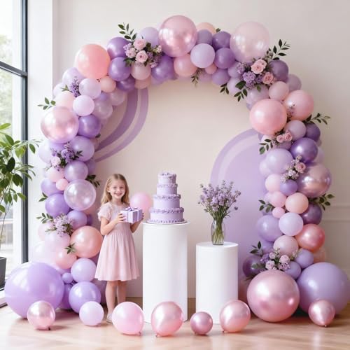 Pastel Pink and Purple Balloons, Princess Pearl Light Pink Purple Orange Latex Helium Party Easter Balloons for Girl Women Bridal Baby Shower Wedding Mermaid Butterfly Fairy Birthday Party Decorations - Image 6