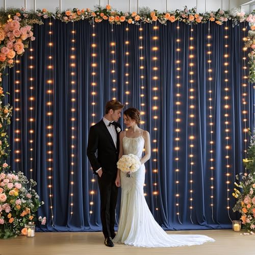 20 x 10ft Navy Blue Backdrop Curtains with Lights String - Image 3