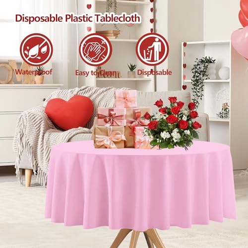 12 Pcs Round Red Pink Plastic Tablecloths, 84 Inch - Image 3