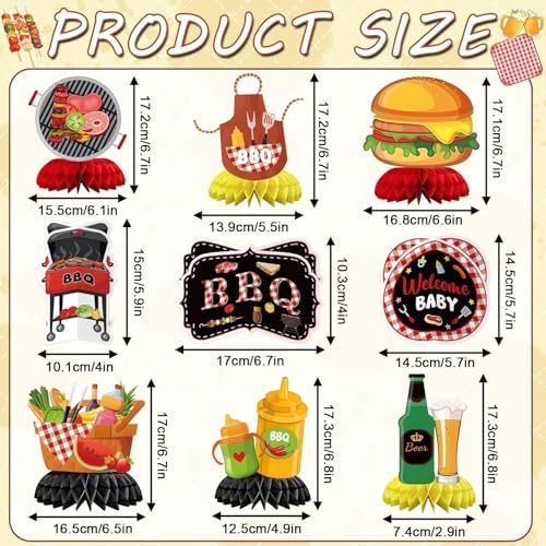JULMELON 9Pcs BBQ Baby Shower Decorations, Picnic Party Centerpieces - Image 2