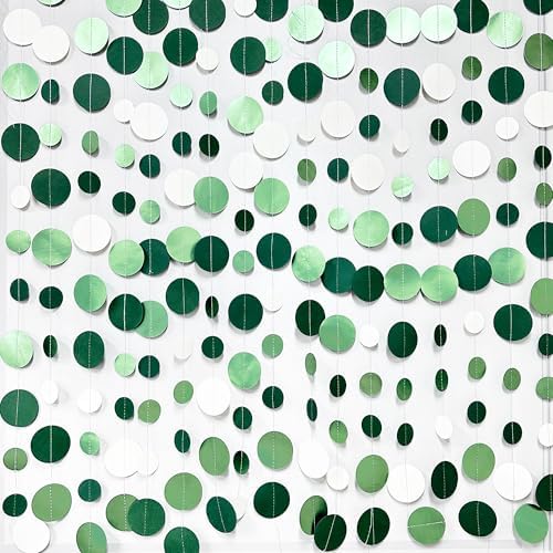 46 Ft Sage Green Party Decorations Metallic Sage Green White Polka Dots Garlands Hanging Paper Circle Dots Streamer for Birthday Engagement Graduation Wedding Party Decorations Supplies - Image 3
