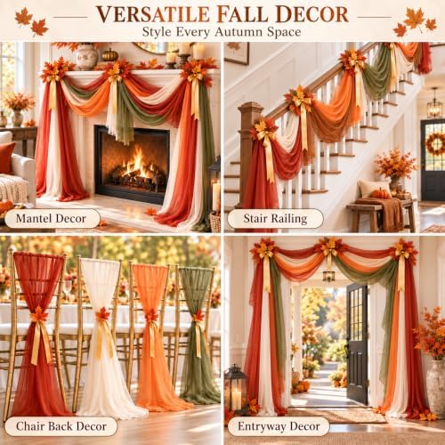 Cinrobiye Fall Table Decorations Set with 8 Pcs Colorful Chiffon Table Runners Artificial Maple Leaves Decorative Ribbon for Thanksgiving Autumn Harvest Wedding Party Home Seasonal Decor - Image 7