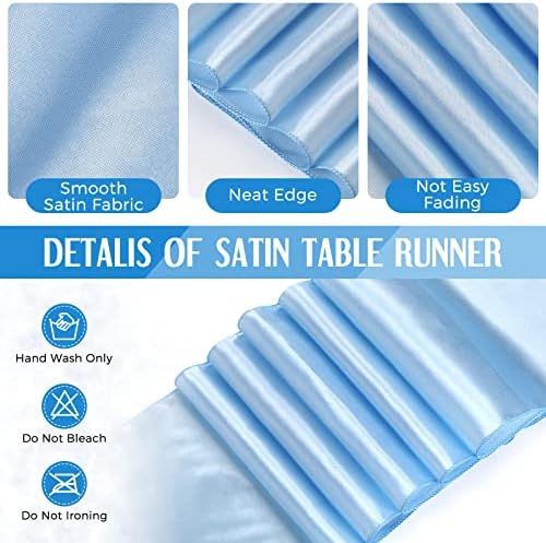 Breling 8 Pack Baby Blue and White Tablecloths and Satin Runners Set - Image 4