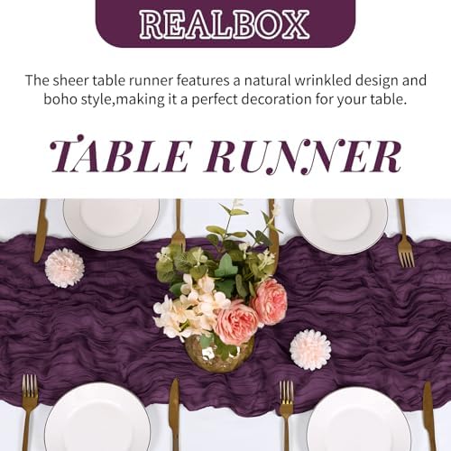 6 Pack Dark Purple Cheesecloth Table Runner 17x108 Inch Semi Sheer Boho Gauze Cheese Cloth Fabric Table Runners Table Decor for Wedding Party Baby Shower Birthday Home Decor Garden Farmhouse - Image 4