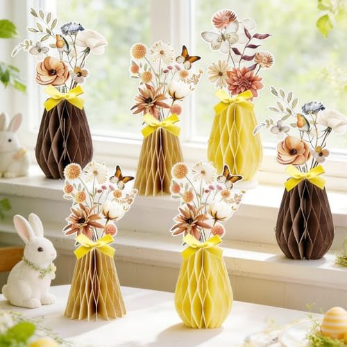 SUNBEAUTY Boho Flower Table Decoration 9Pcs Brown Floral Honeycomb Centerpieces Natural Party Decorations Paper Flower Table Decor for Home Rustic Wedding Baby Shower Neutral Birthday Party Supplies by SUNBEAUTY
