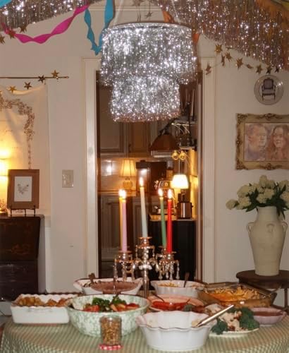 xo, Fetti Fringe Tinsel Chandelier Iridescent Silver Foil 16" | Party Decor - Image 5