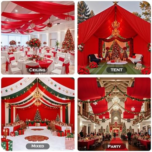 10ftx40ft Red Ceiling Curtain for Christmas Parties - Image 2