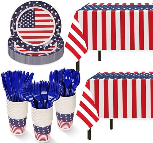 152 Pack Red White and Blue Decorations,Patriotic Decorations Plates Sets by Childom