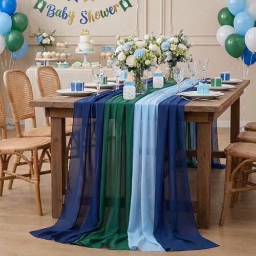 Boao 6 Pcs Blue and Green Party Decorations Chiffon Table Runner - Image 4