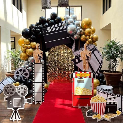Honoson 4 Pcs Large 30" Movie Night Party Decoration Cardboard Cutouts Film Popcorn Clapperboard Lifesize Stand-ups for Awards Red Carpet Birthday Photo Backdrop Props Supplies by Honoson