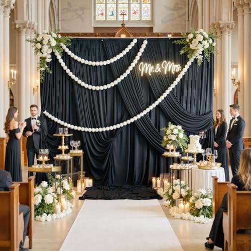 12 ft x 50 ft Black Backdrop Curtain Panels, 4 Panels Thick Fabric Photography Backdrop Drapes for Wedding Party Home Decorations - Image 5